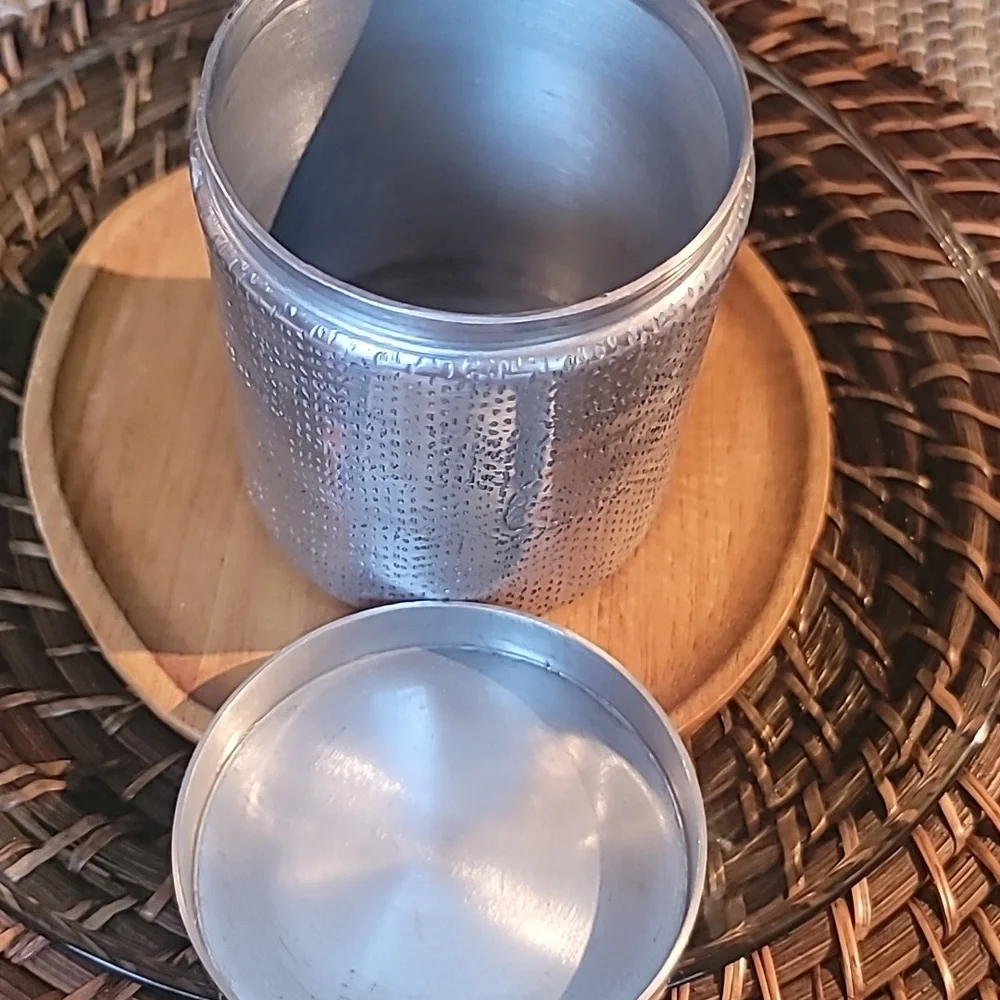 Vintage threshold aluminum etched lidded canister